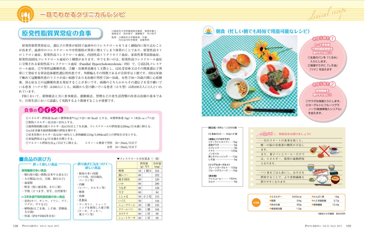 栄養SMILE通信　原発性脂質異常症の食事　1