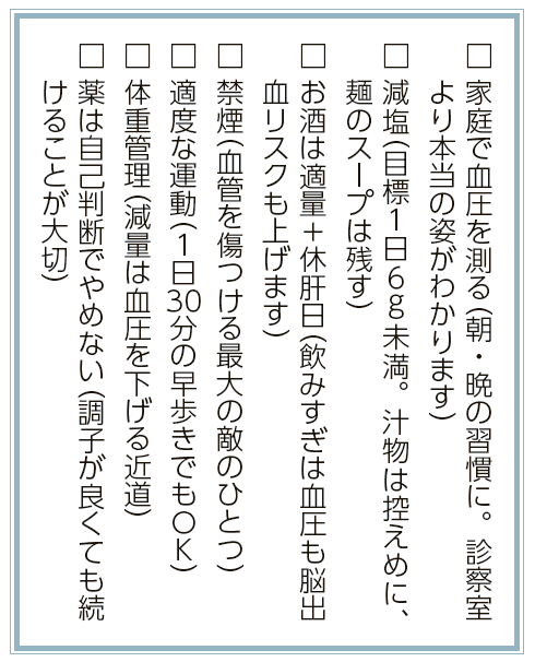 血圧セルフケアのチェックリスト