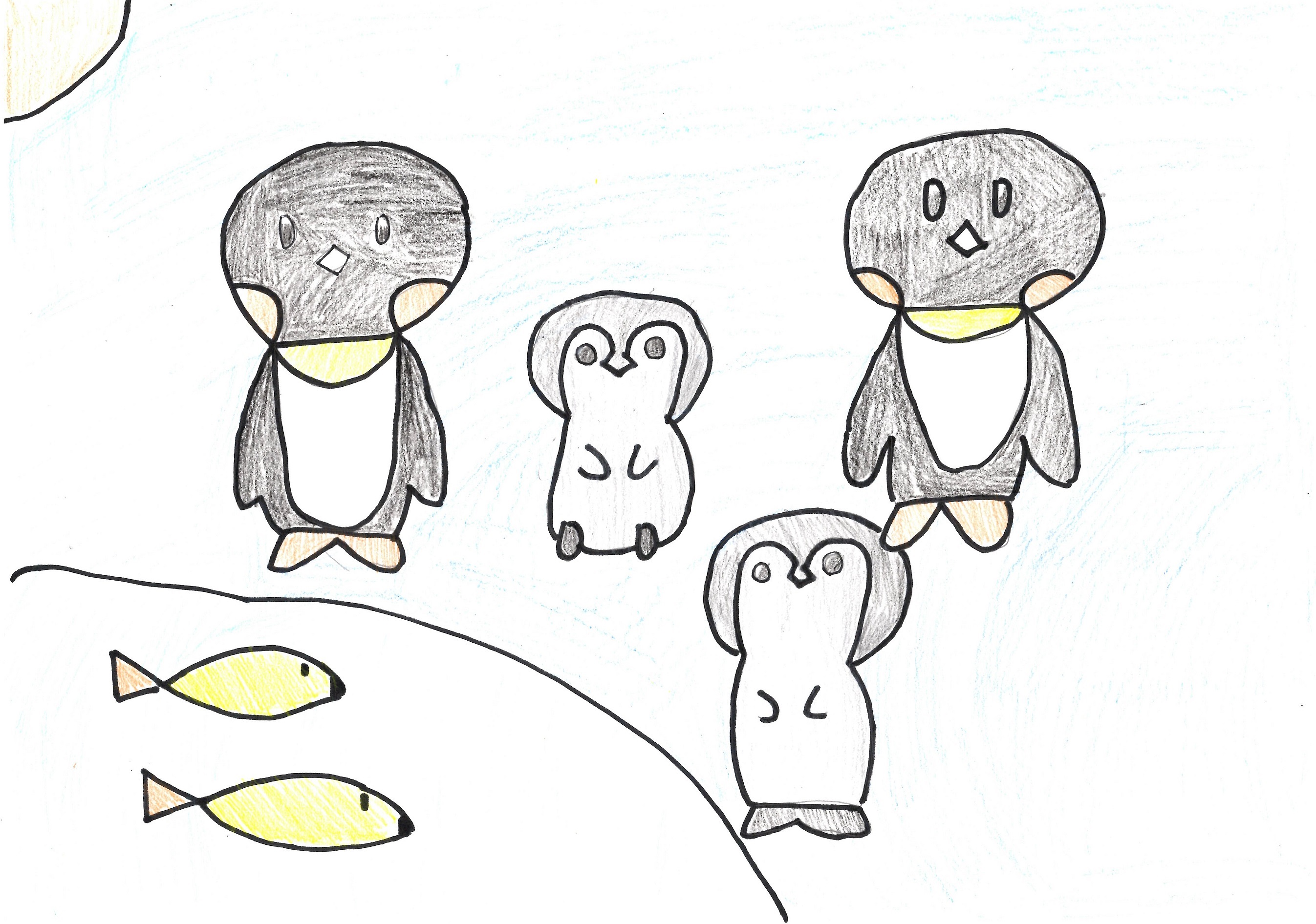 ペンギンの　かぞくとお魚