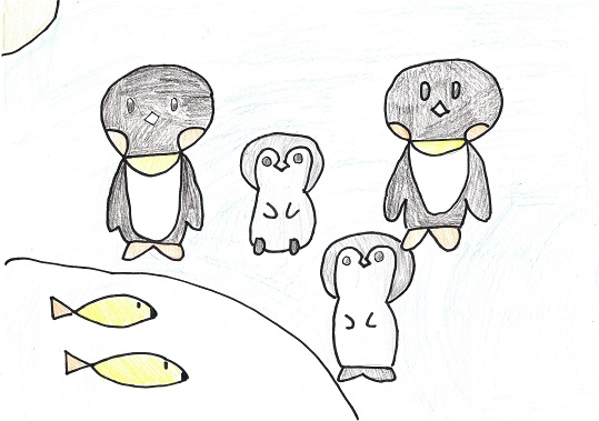 ペンギンの　かぞくとお魚